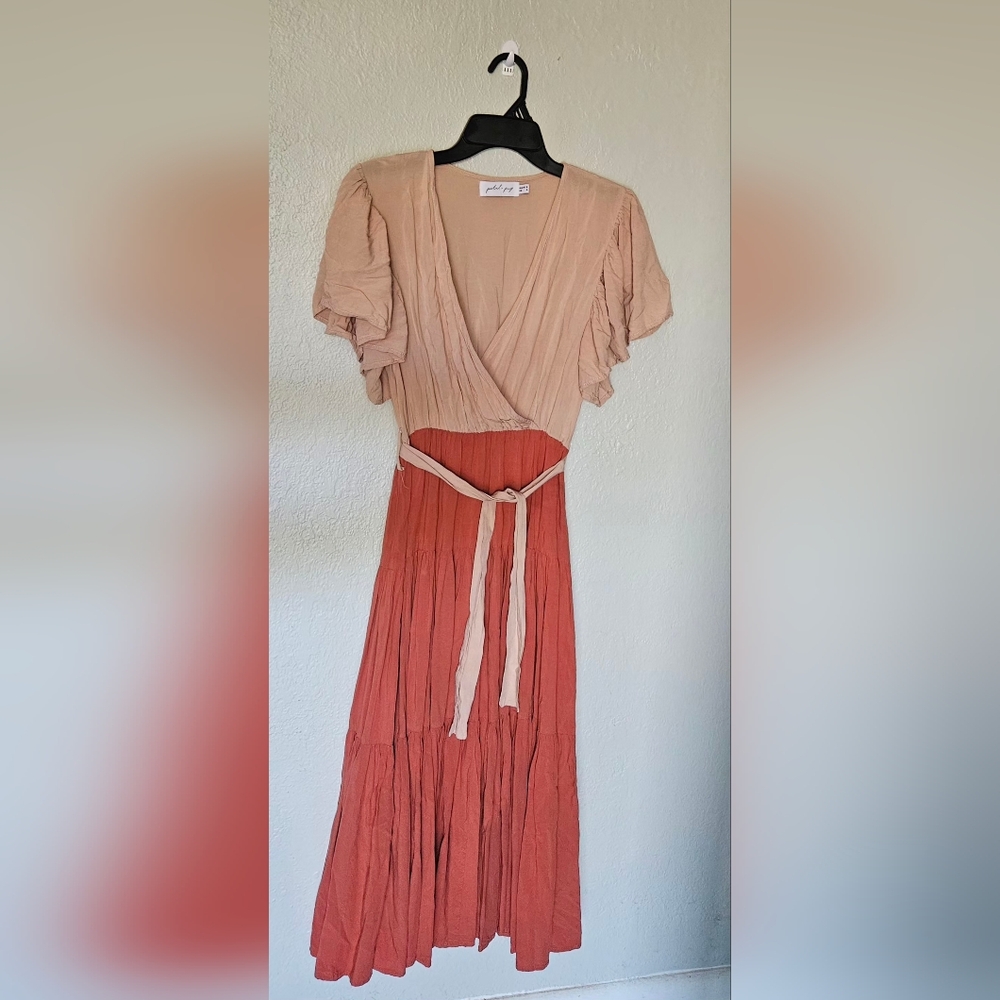 Petal & Pup Peach and Coral Midi Dress